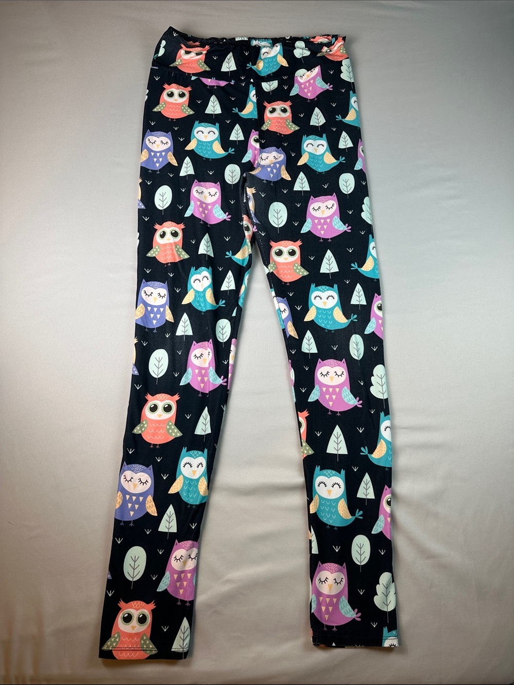 Women’s Owl Print Leggings Open Close Eyes High Rise One Size
